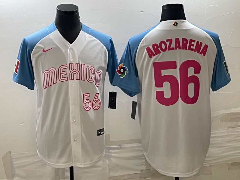 Men 2023 World Cub Mexico #56 Arozarena White blue Nike MLB Jersey11->more jerseys->MLB Jersey